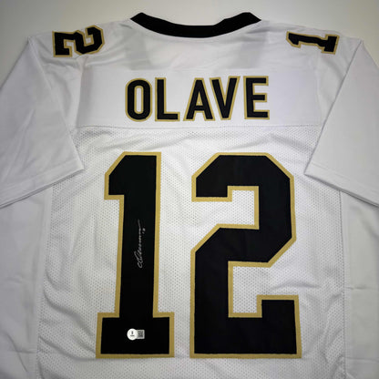 Autographed/Signed Chris Olave New Orleans White Football Jersey Beckett BAS COA