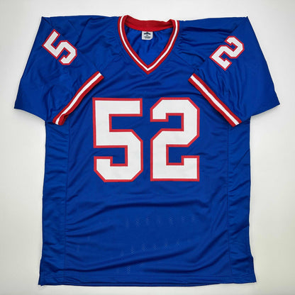Autographed/Signed Pepper Johnson 2x SB Champ New York Blue Football Jersey Beckett BAS COA
