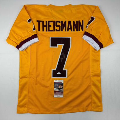 Autographed/Signed Joe Theismann 83 MVP Washington Yellow Football Jersey JSA COA