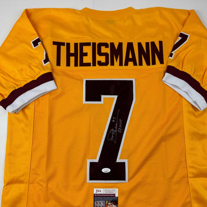 Autographed/Signed Joe Theismann 83 MVP Washington Yellow Football Jersey JSA COA