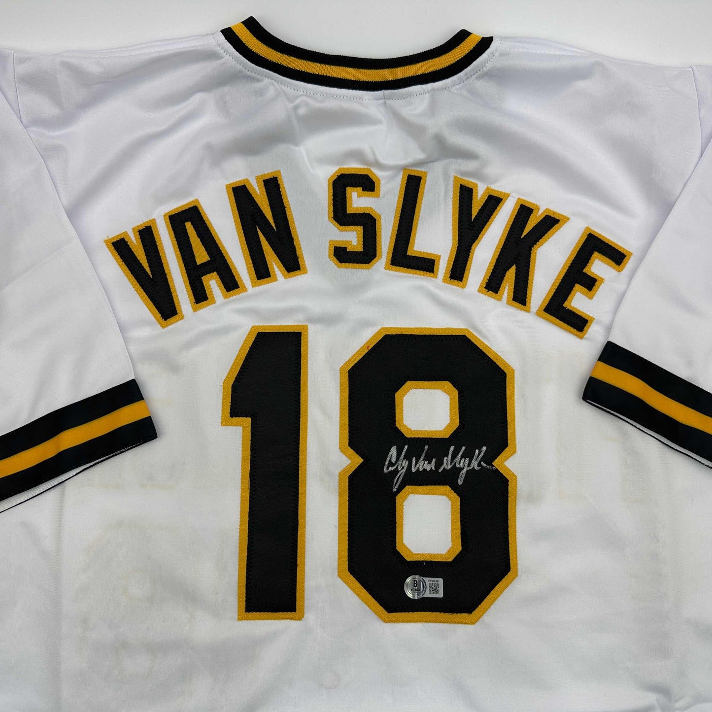 Autographed/Signed Andy Van Slyke Pittsburgh White Baseball Jersey Beckett BAS COA