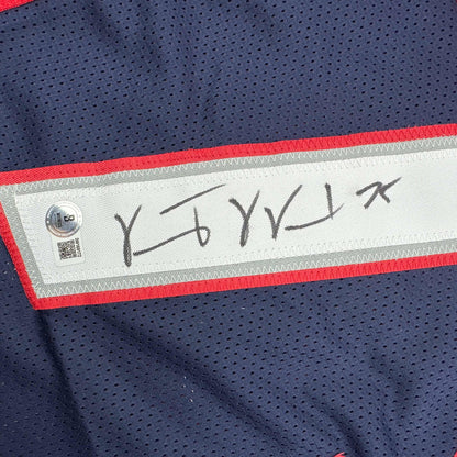 Autographed/Signed Vince Wilfork New England Blue Football Jersey Beckett BAS COA