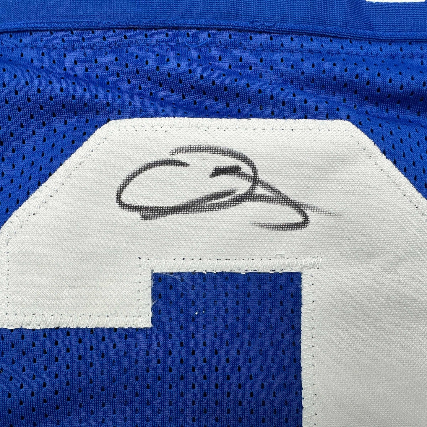 Autographed/Signed Odell Beckham Jr. New York Blue Football Jersey Beckett BAS COA