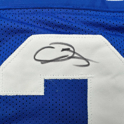 Autographed/Signed Odell Beckham Jr. New York Blue Football Jersey Beckett BAS COA