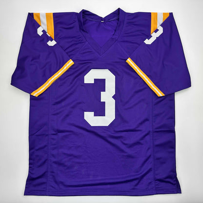 Autographed/Signed Odell Beckham Jr. LSU Purple College Football Jersey Beckett BAS COA