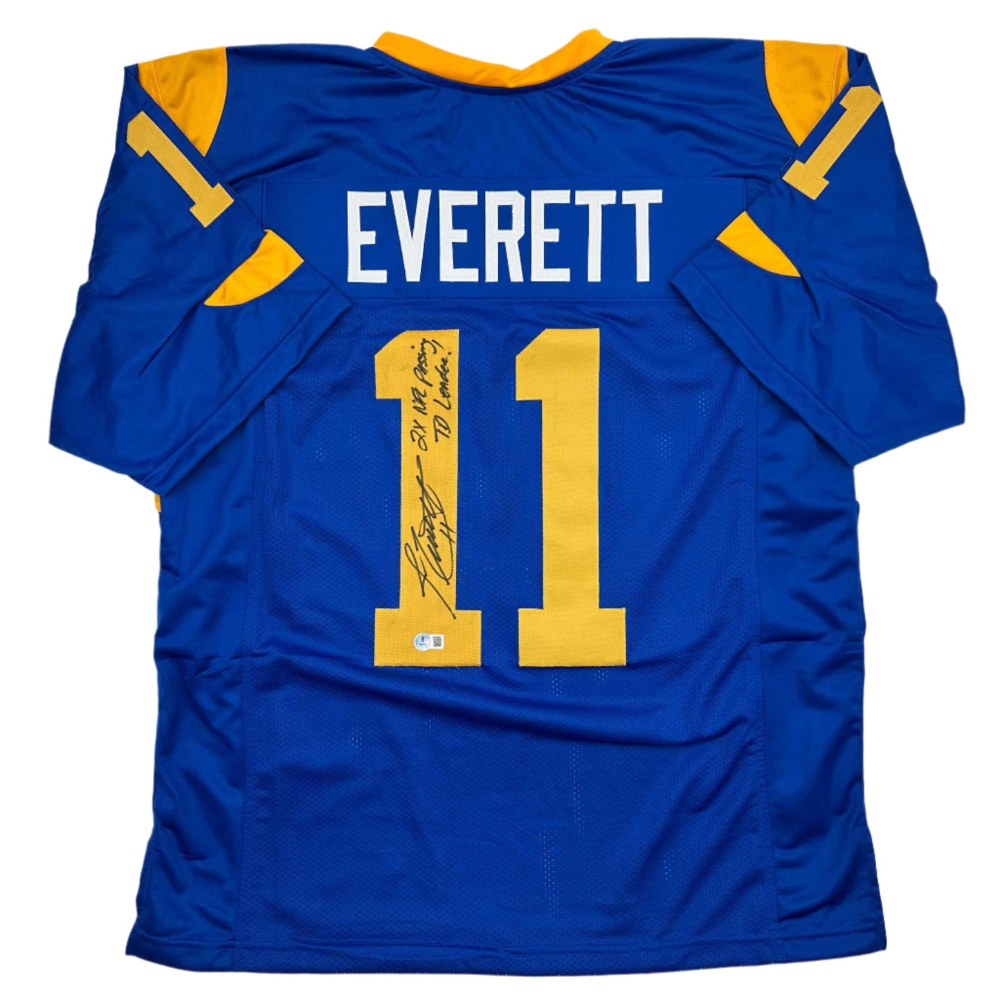 Autographed/Signed Jim Everett 2x Passing TD Leader Los Angeles LA Blue Football Jersey Beckett BAS COA