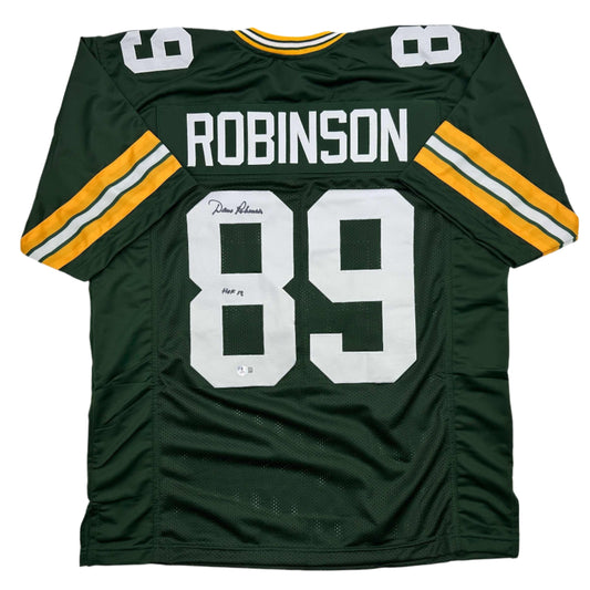 Autographed/Signed Dave Robinson HOF 13  Green Bay Green Football Jersey Beckett BAS COA
