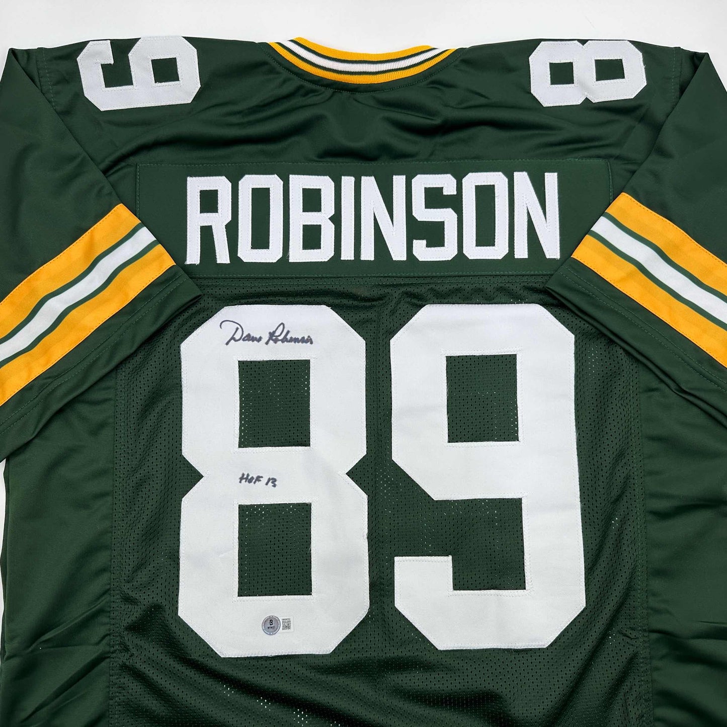 Autographed/Signed Dave Robinson HOF 13  Green Bay Green Football Jersey Beckett BAS COA