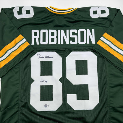 Autographed/Signed Dave Robinson HOF 13  Green Bay Green Football Jersey Beckett BAS COA