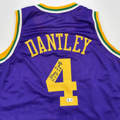 Autographed/Signed Adrian Dantley HOF 2008 Utah Purple Basketball Jersey Beckett BAS COA