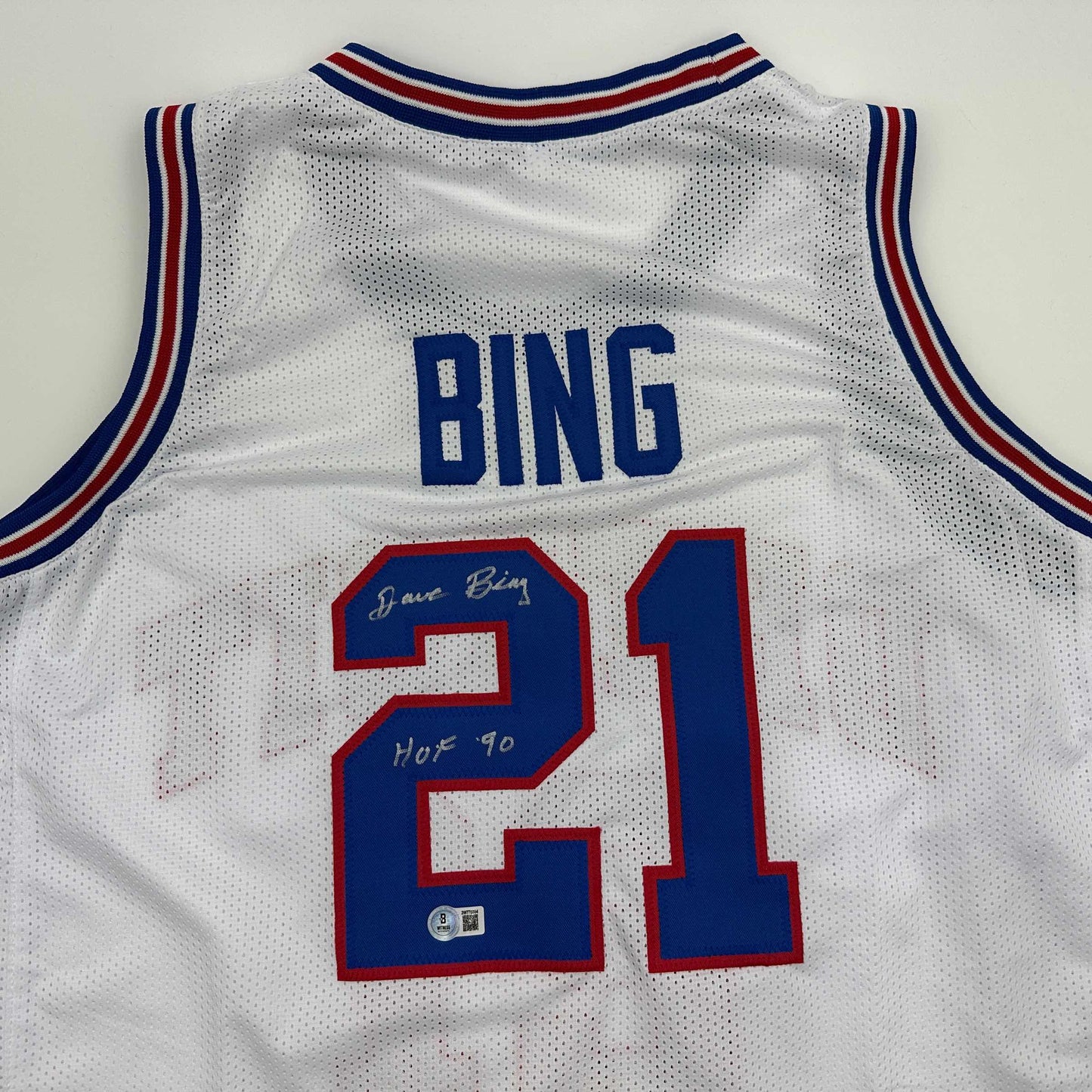Autographed/Signed Dave Bing HOF 90 Detroit White Basketball Jersey Beckett BAS COA