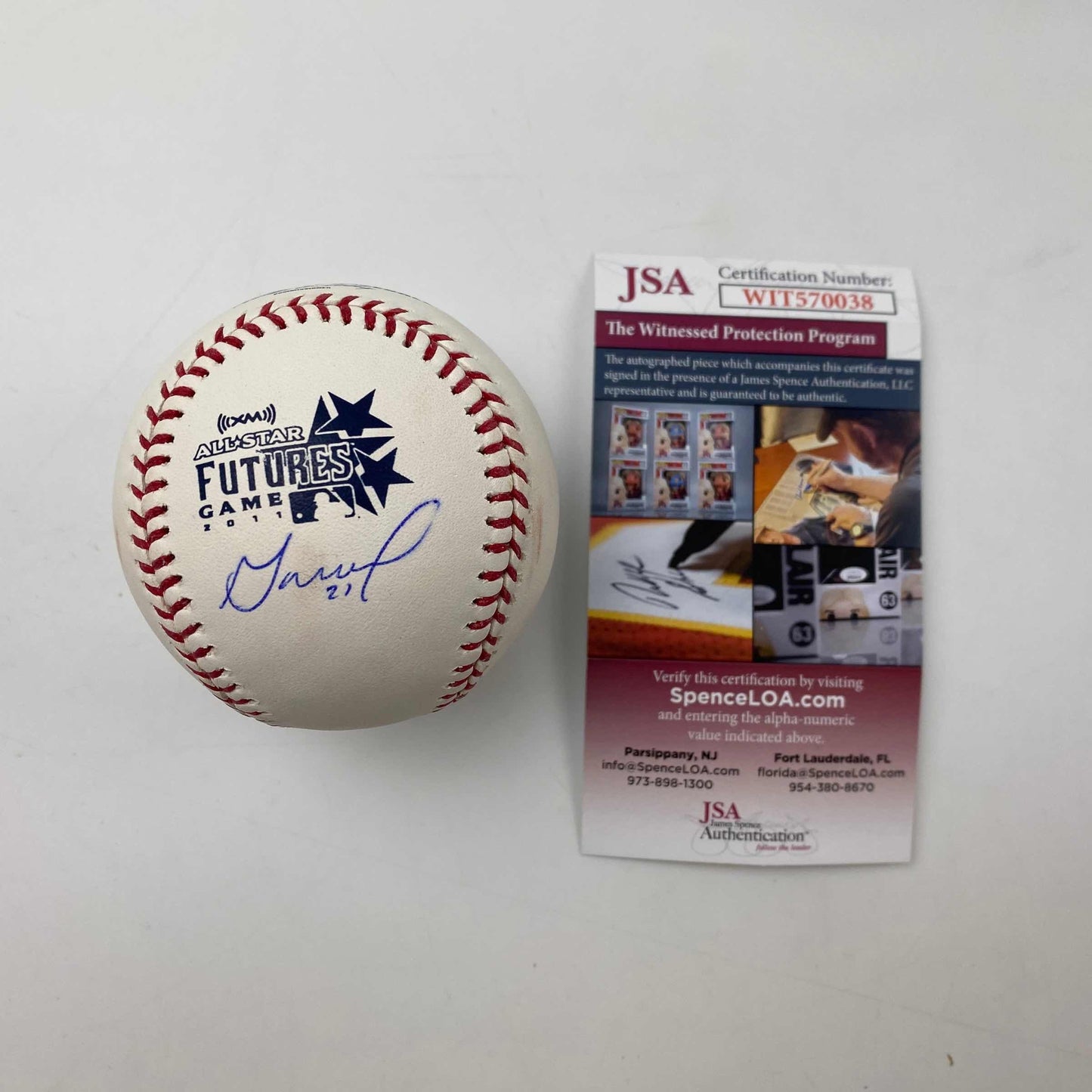 Autographed/Signed Jose Altuve 2011 Futures Game Rawlings Official Major League Baseball ROML JSA COA Auto