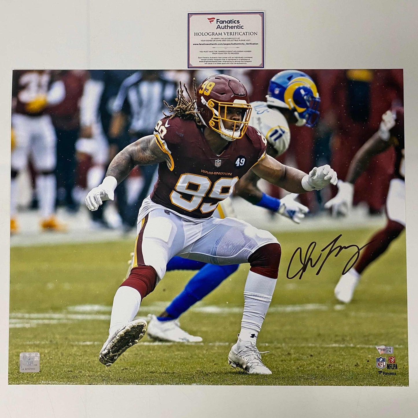 Autographed/Signed Chase Young Washington Commanders 16x20 Football Photo Fanatics COA