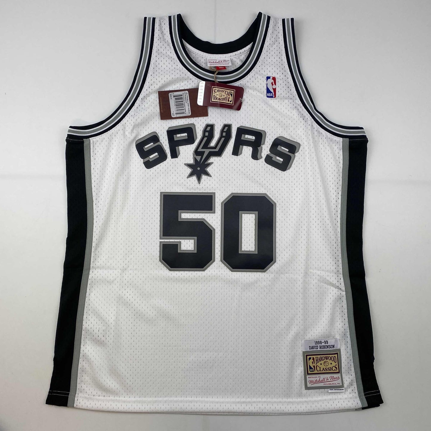 Autographed/Signed David Robinson NBA Top 50 San Antonio Spurs White Authentic M&N Basketball Jersey Beckett BAS COA