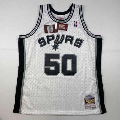 Autographed/Signed David Robinson NBA Top 50 San Antonio Spurs White Authentic M&N Basketball Jersey Beckett BAS COA