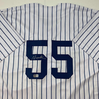 Autographed/Signed Hideki Matsui New York Pinstripe Baseball Jersey Beckett BAS COA