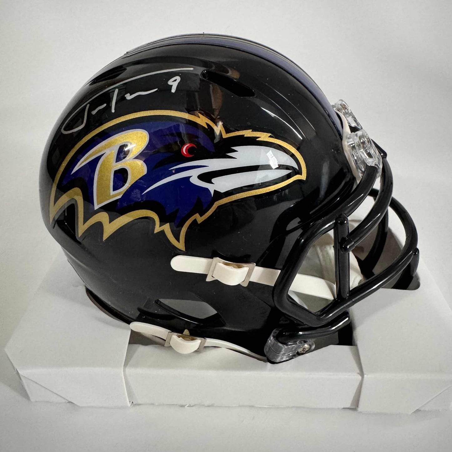 Autographed/Signed Justin Tucker Baltimore Ravens Mini Football Helmet Beckett BAS COA