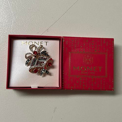 Monet Jewelry Multi Color Christmas Glass Bell Pin