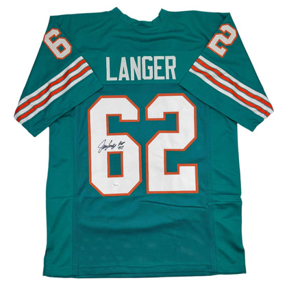 Autographed/Signed Jim Langer HOF 87 Miami Teal Football Jersey JSA COA