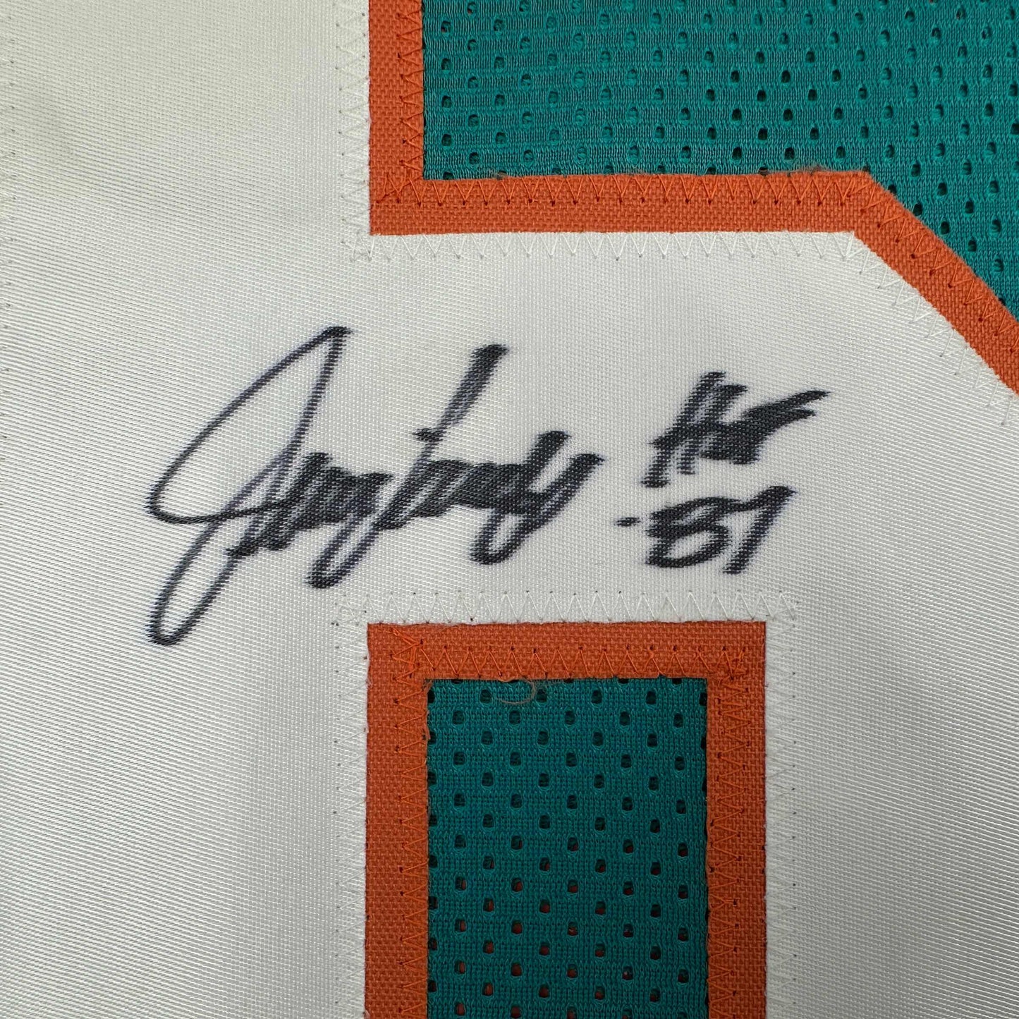 Autographed/Signed Jim Langer HOF 87 Miami Teal Football Jersey JSA COA