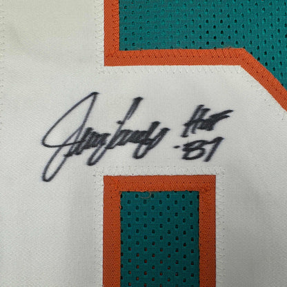 Autographed/Signed Jim Langer HOF 87 Miami Teal Football Jersey JSA COA