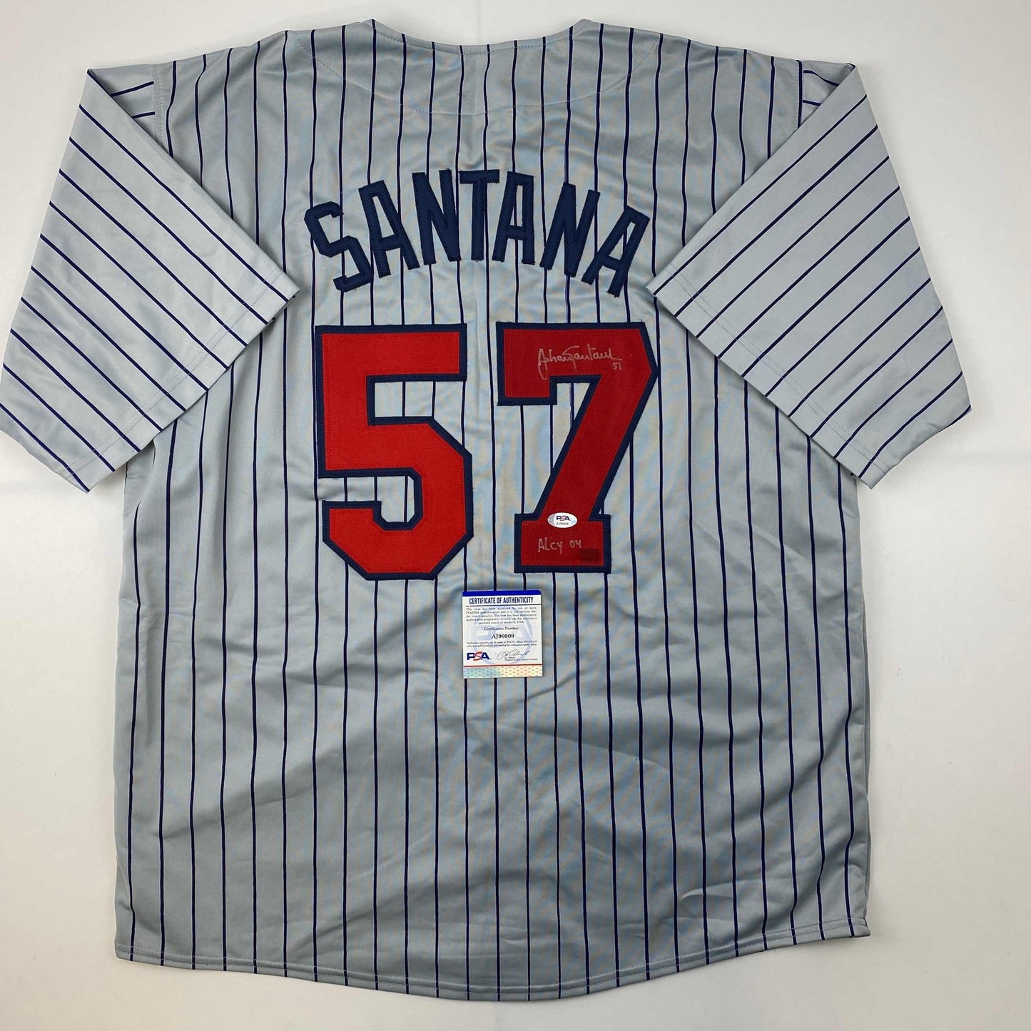 Autographed/Signed Johan Santana Minnesota Grey Pinstripe Baseball Jersey PSA/DNA COA