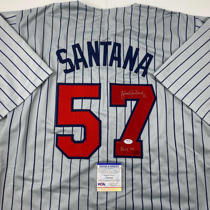 Autographed/Signed Johan Santana Minnesota Grey Pinstripe Baseball Jersey PSA/DNA COA