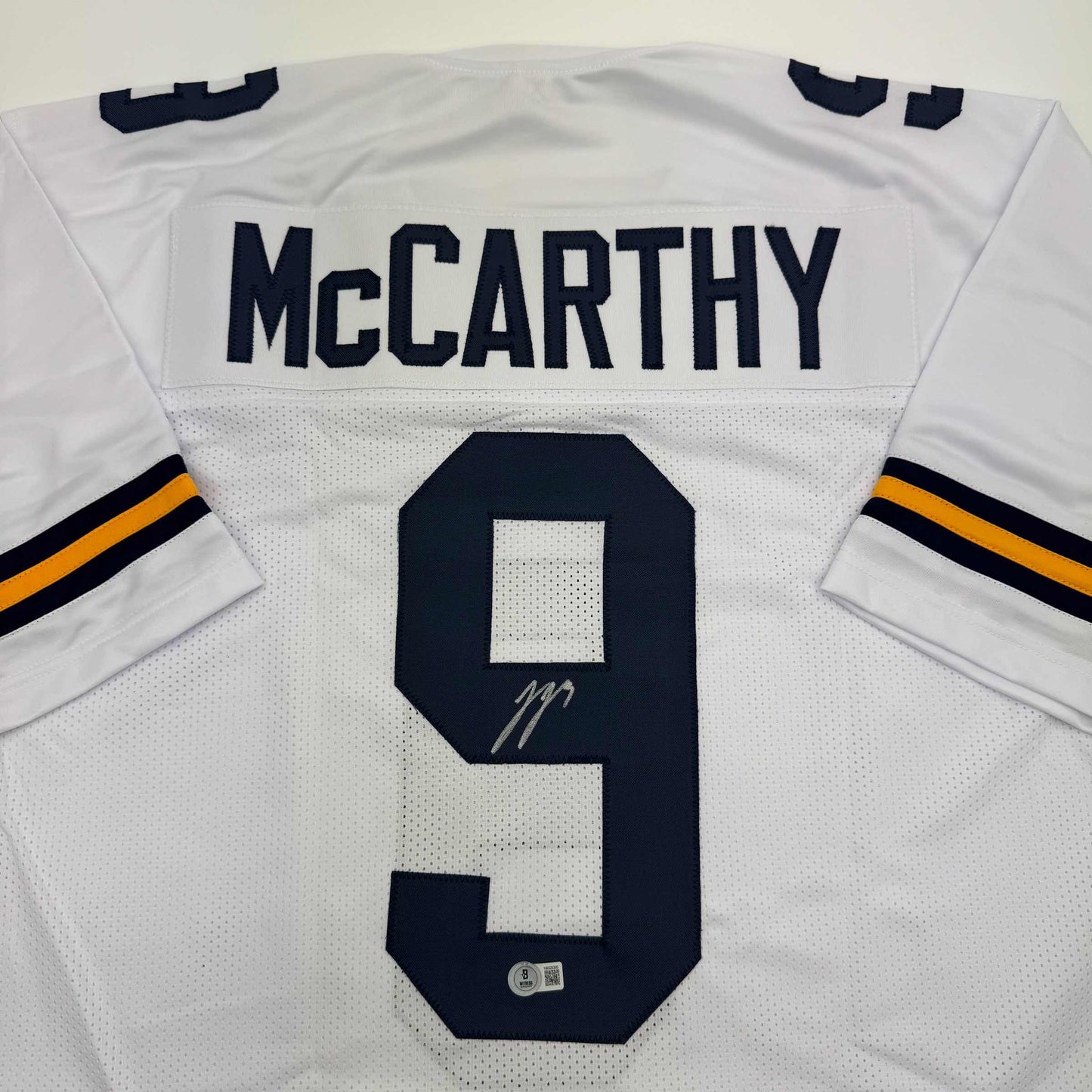 Autographed/Signed J.J. JJ McCarthy Michigan White College Football Jersey Beckett BAS COA
