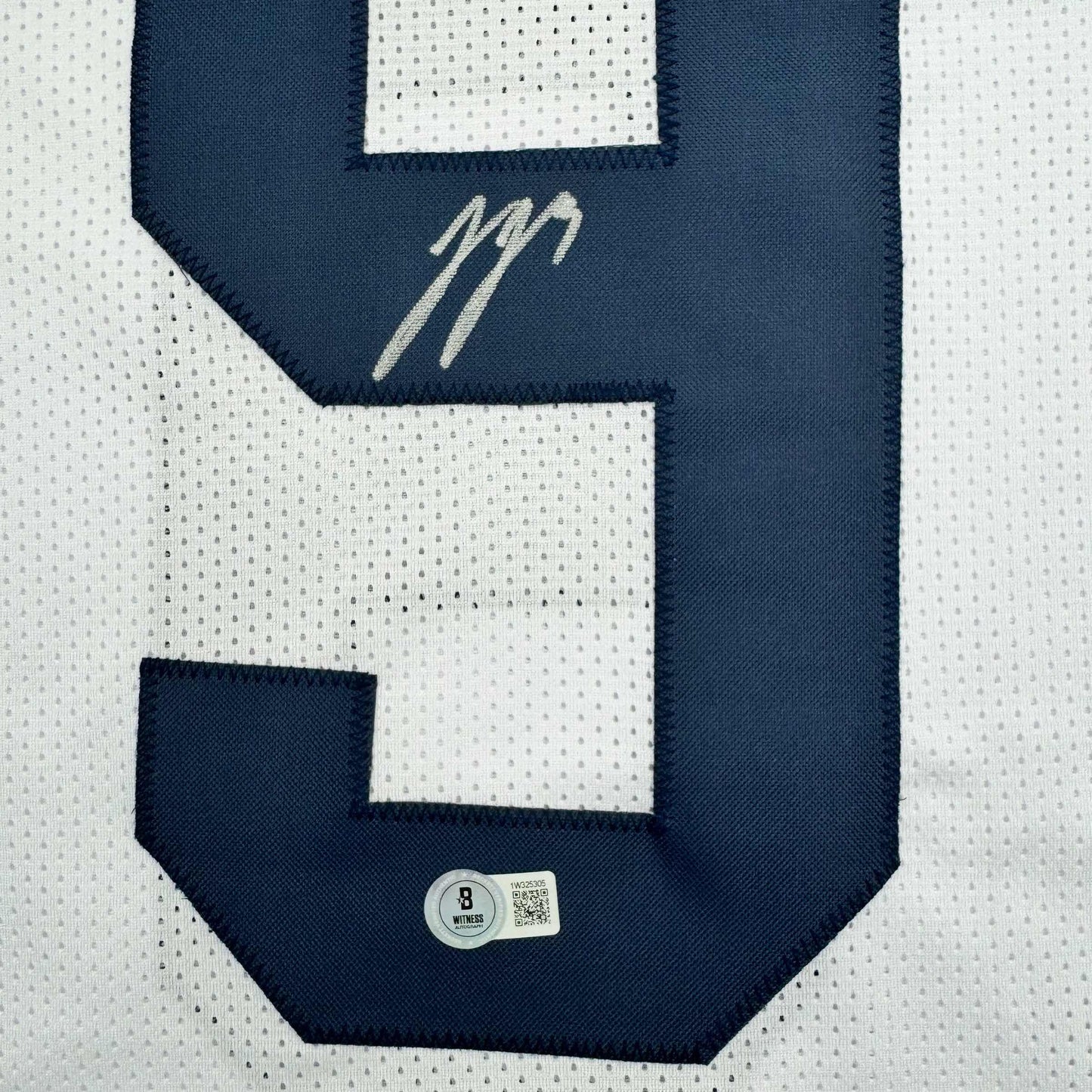 Autographed/Signed J.J. JJ McCarthy Michigan White College Football Jersey Beckett BAS COA