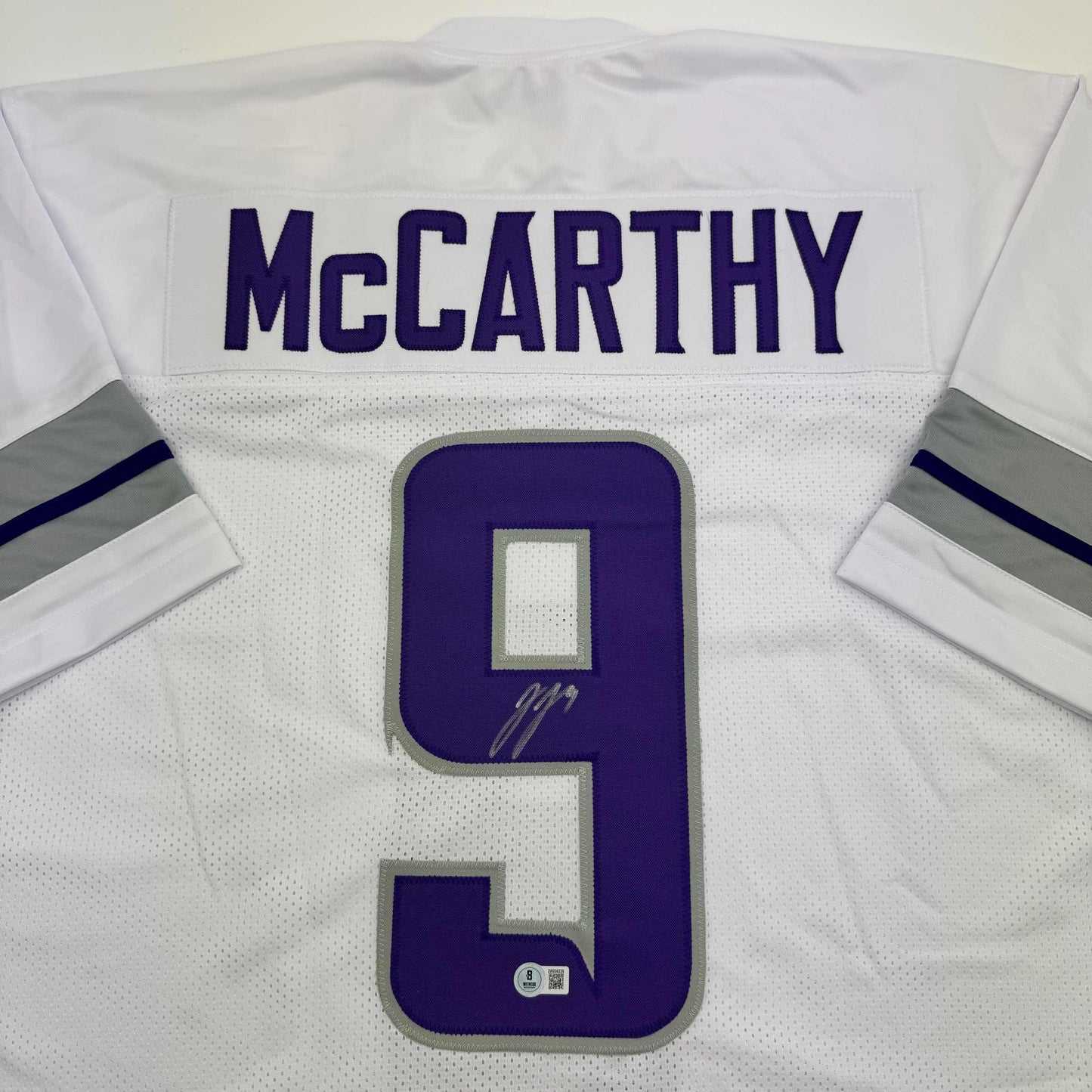Autographed/Signed J.J. JJ McCarthy Minnesota Winter Warrior White Football Jersey Beckett BAS COA