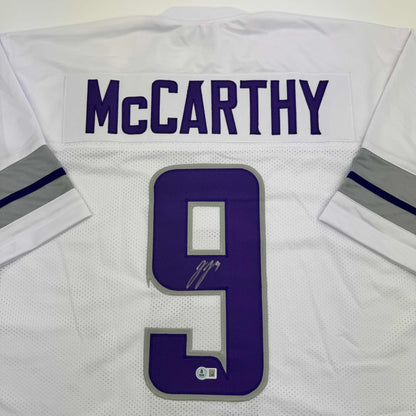 Autographed/Signed J.J. JJ McCarthy Minnesota Winter Warrior White Football Jersey Beckett BAS COA