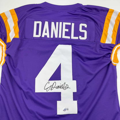 Autographed/Signed CJ C.J. Daniels LSU Purple College Football Jersey Beckett BAS COA