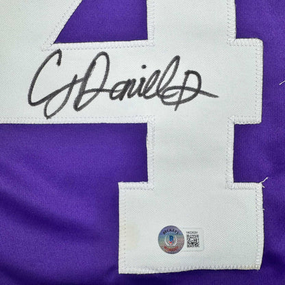 Autographed/Signed CJ C.J. Daniels LSU Purple College Football Jersey Beckett BAS COA