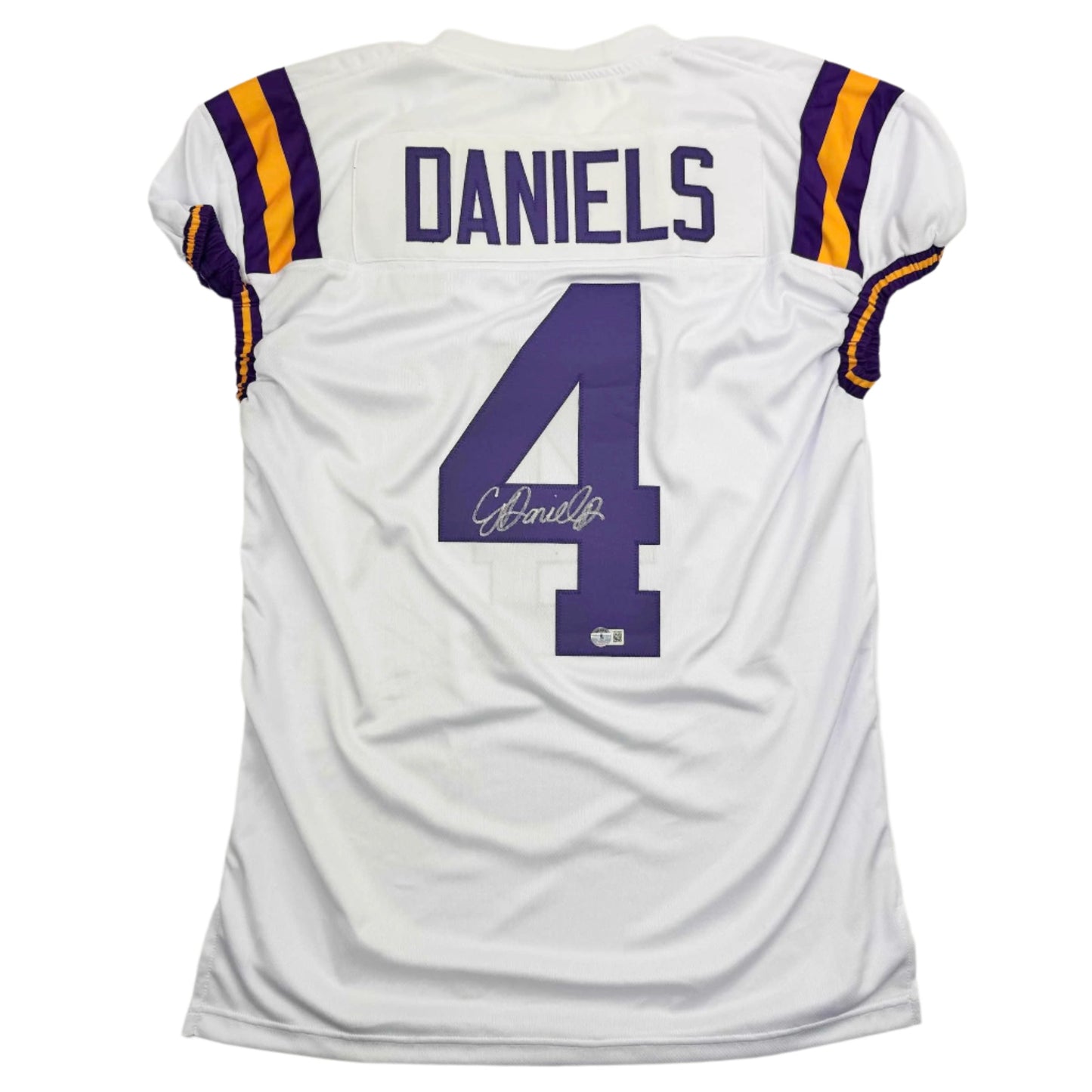 Autographed/Signed CJ C.J. Daniels LSU White College Football Jersey Beckett BAS COA