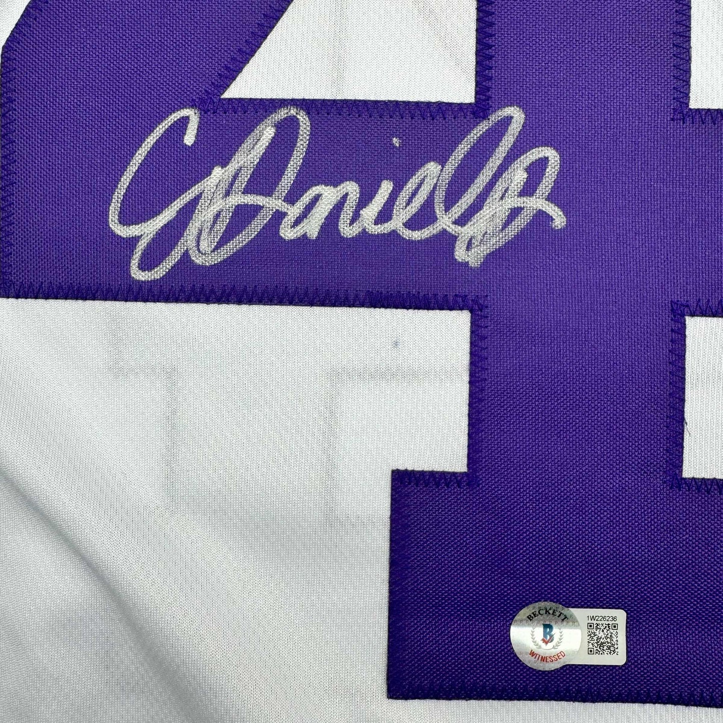 Autographed/Signed CJ C.J. Daniels LSU White College Football Jersey Beckett BAS COA