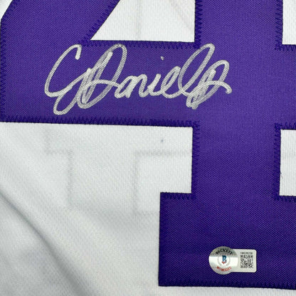 Autographed/Signed CJ C.J. Daniels LSU White College Football Jersey Beckett BAS COA