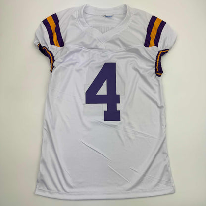 Autographed/Signed CJ C.J. Daniels LSU White College Football Jersey Beckett BAS COA