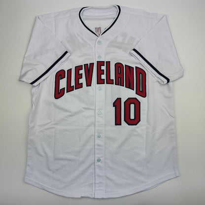 Autographed/Signed Edwin Encarnacion Cleveland White Baseball Jersey JSA COA