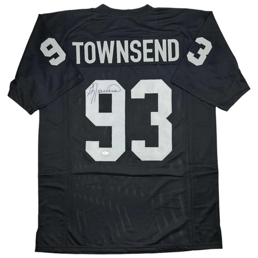 Autographed/Signed Greg Townsend Oakland Black Football Jersey JSA COA