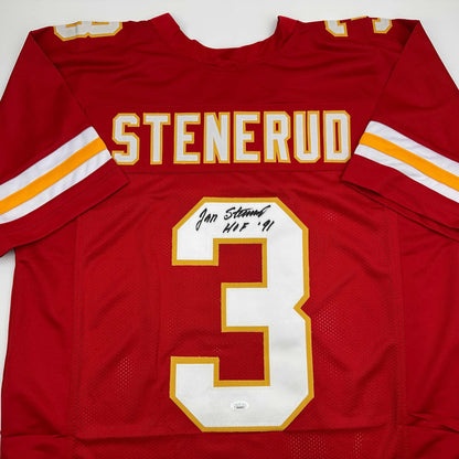 Autographed/Signed Jan Stenerud HOF 91 Kansas City Red Football Jersey JSA COA