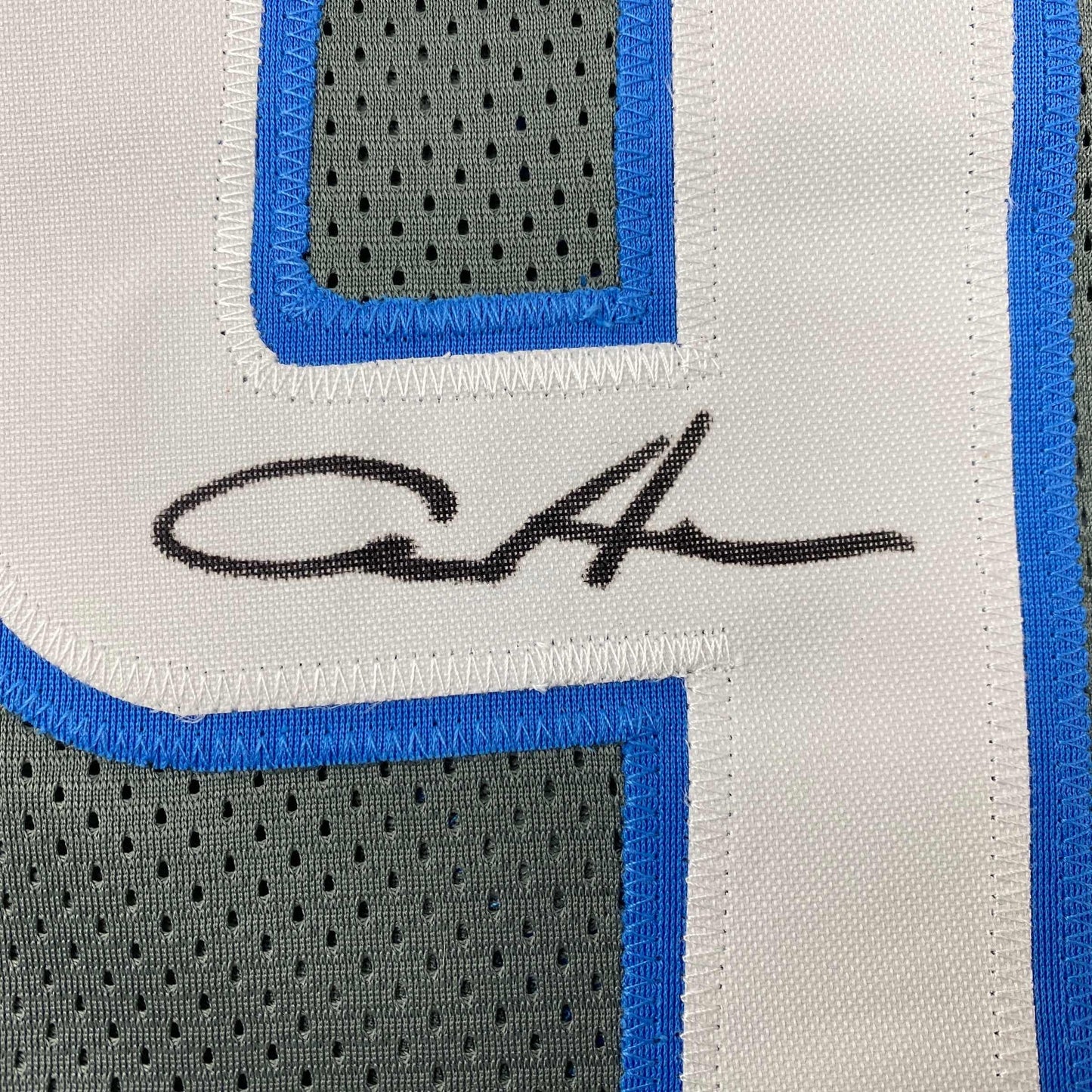 Autographed/Signed Aidan Hutchinson Detroit Grey Football Jersey Beckett BAS COA