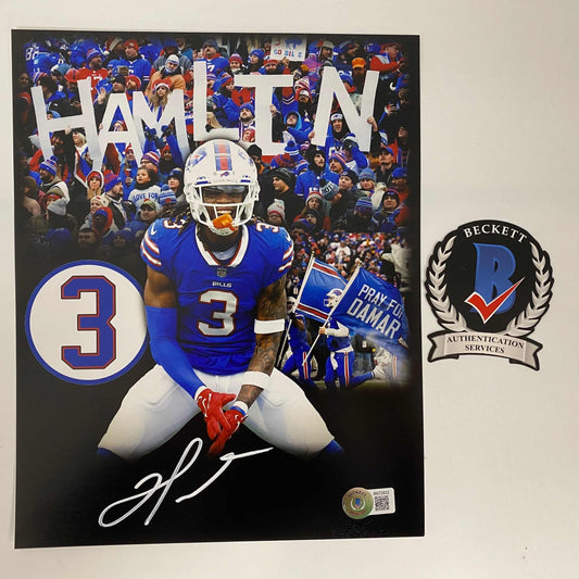 Autographed/Signed Damar Hamlin Buffalo Bills 8x10 Football Photo Beckett BAS COA