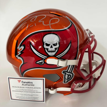 Autographed/Signed Tom Brady Tampa Bay Buccaneers Blaze Full Size FS F/S Replica Football Helmet Fanatics COA