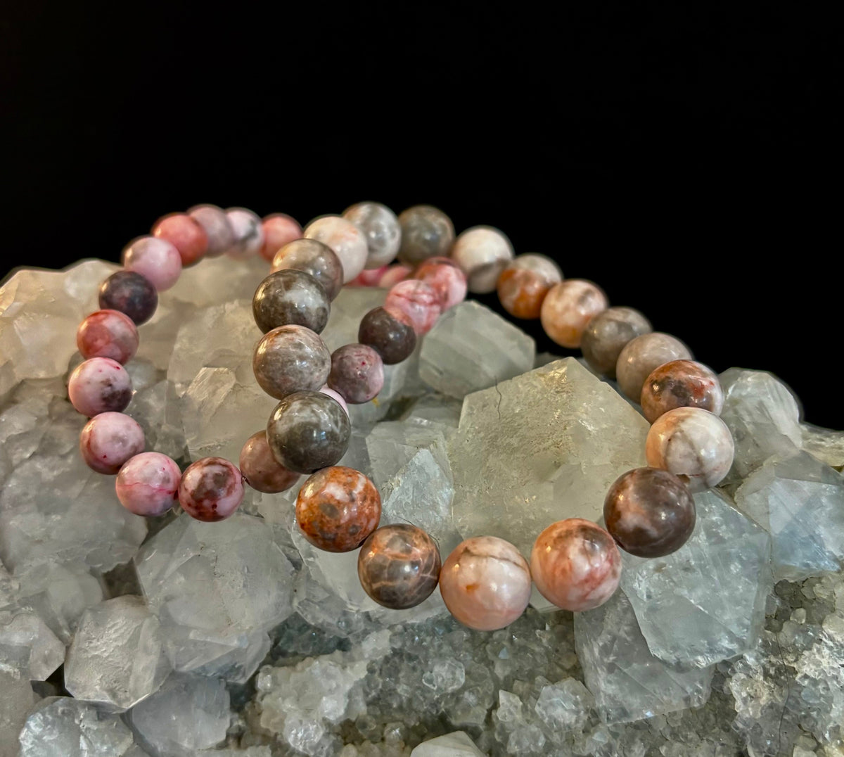 Reiki-Infused Pink Zebra Jasper Bracelet for Stress Relief, Emotional Balance & Vacation Vibe Elegance (8mm & 10mm)