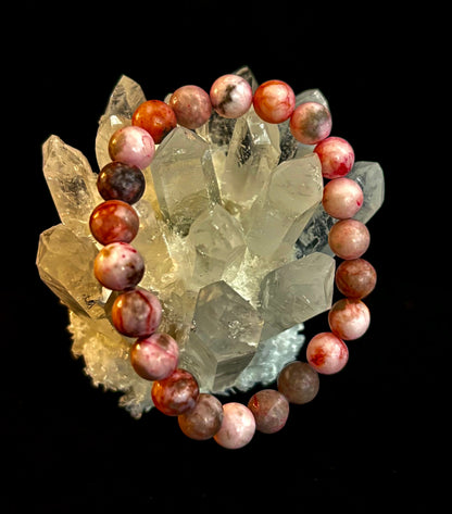 Reiki-Infused Pink Zebra Jasper Bracelet for Stress Relief, Emotional Balance & Vacation Vibe Elegance (8mm & 10mm)