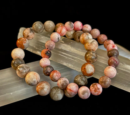 Reiki-Infused Pink Zebra Jasper Bracelet for Stress Relief, Emotional Balance & Vacation Vibe Elegance (8mm & 10mm)