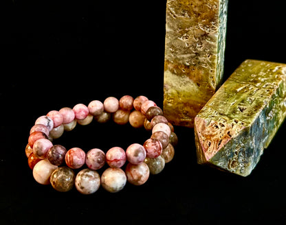 Reiki-Infused Pink Zebra Jasper Bracelet for Stress Relief, Emotional Balance & Vacation Vibe Elegance (8mm & 10mm)