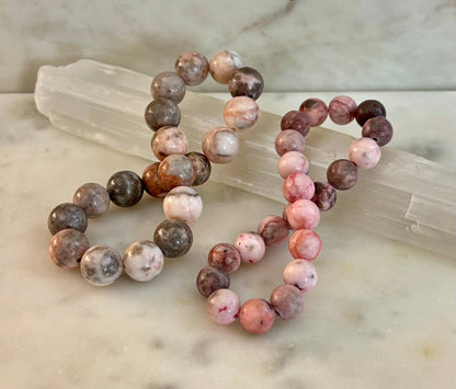 Reiki-Infused Pink Zebra Jasper Bracelet for Stress Relief, Emotional Balance & Vacation Vibe Elegance (8mm & 10mm)