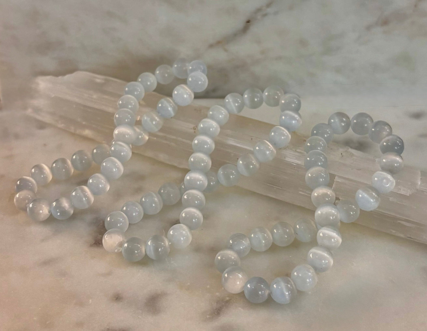 Reiki-Infused Pure Selenite "Liquid Light" Bracelet for Aura Cleansing, High Vibration & Divine Clarity (8mm)