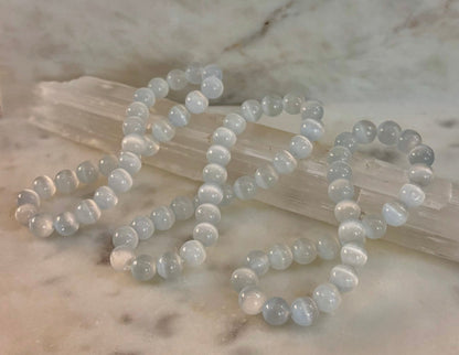Reiki-Infused Pure Selenite "Liquid Light" Bracelet for Aura Cleansing, High Vibration & Divine Clarity (8mm)